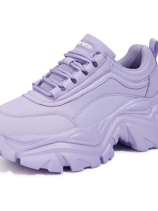 Shoes - Women's Purple Leather Fashion Platform Comfortable Wedge Walking Sneakers Shoes
